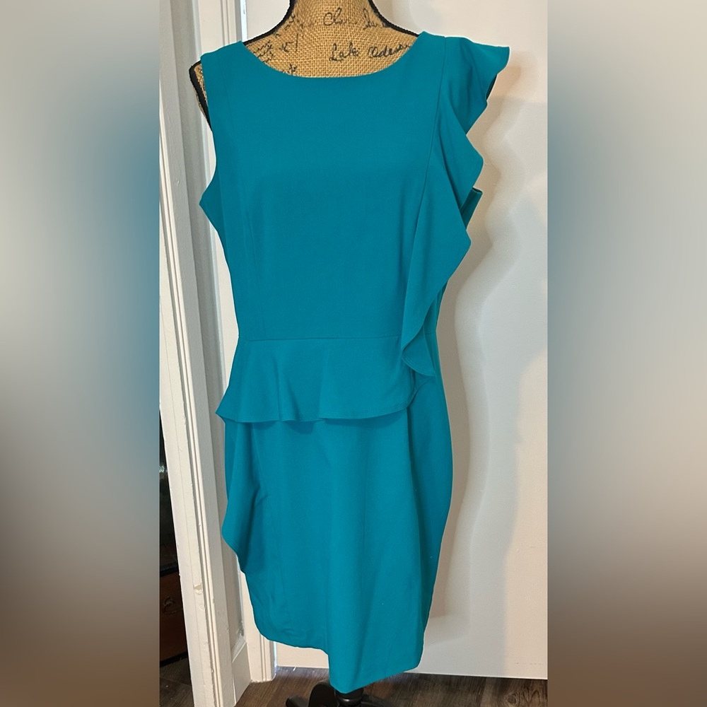 Calvin Klein Asymmetrical Teal Dress